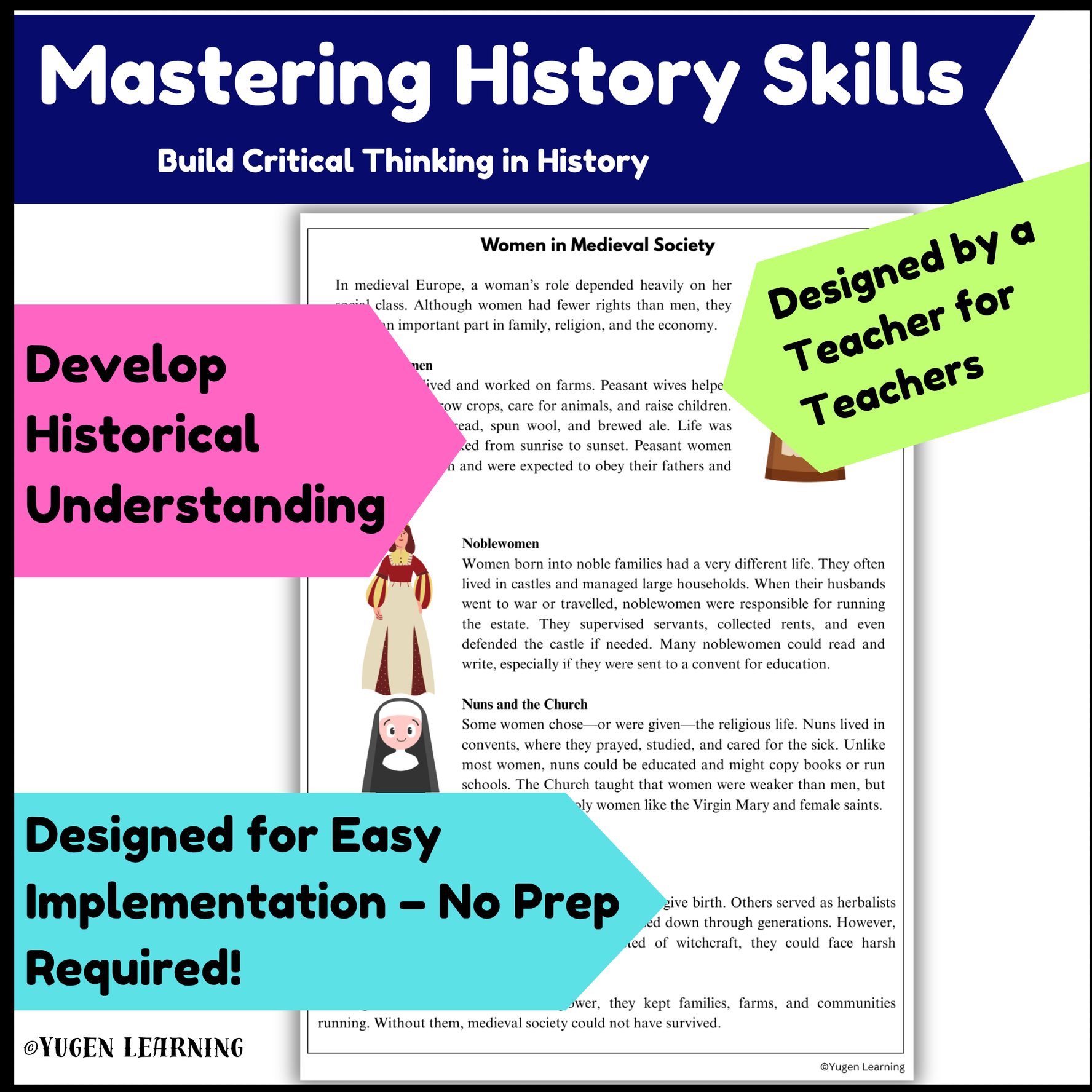 Women in Medieval Society, History Comprehension Activity, Slides, Digital-Print
