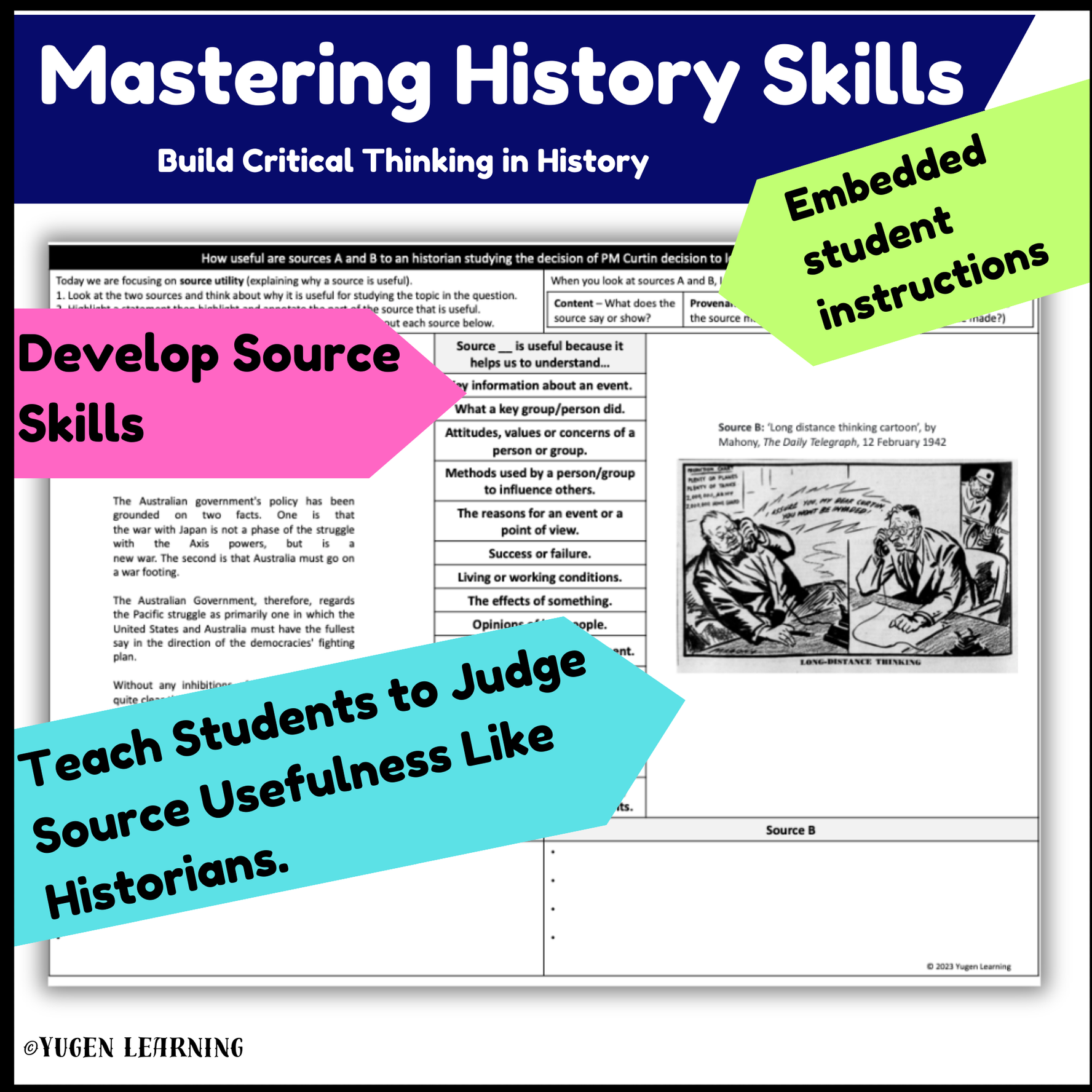 Australian WW2 History, Curtin’s WWII Shift to USA Source Usefulness Worksheet