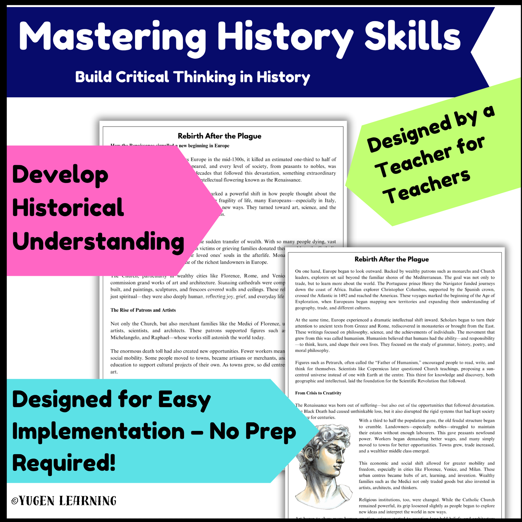 Renaissance History Comprehension, Humanism & Da Vinci, Digital-Print, Slides