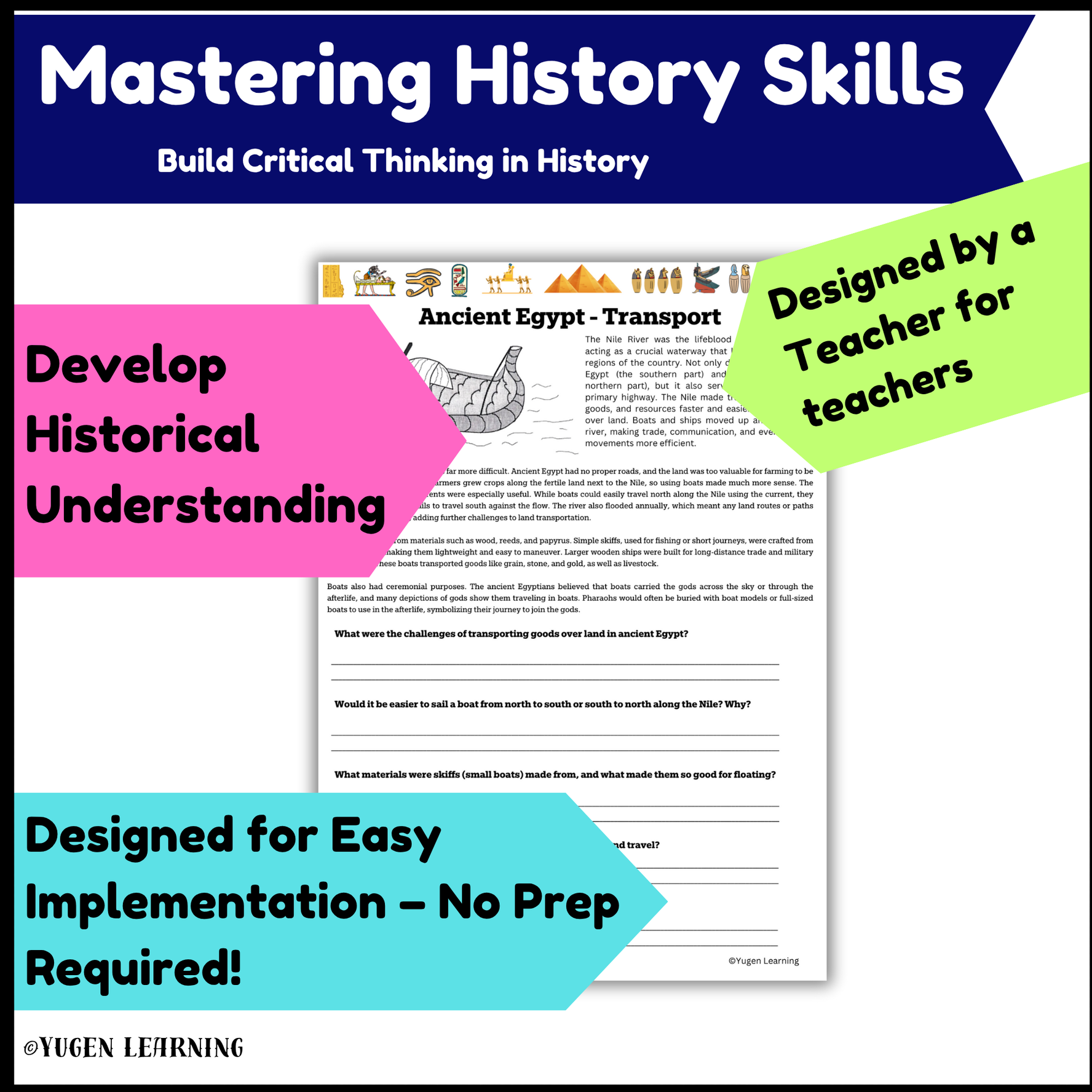 Ancient Egyptian Transportation, Boats & the Nile worksheet (Digital-Print)