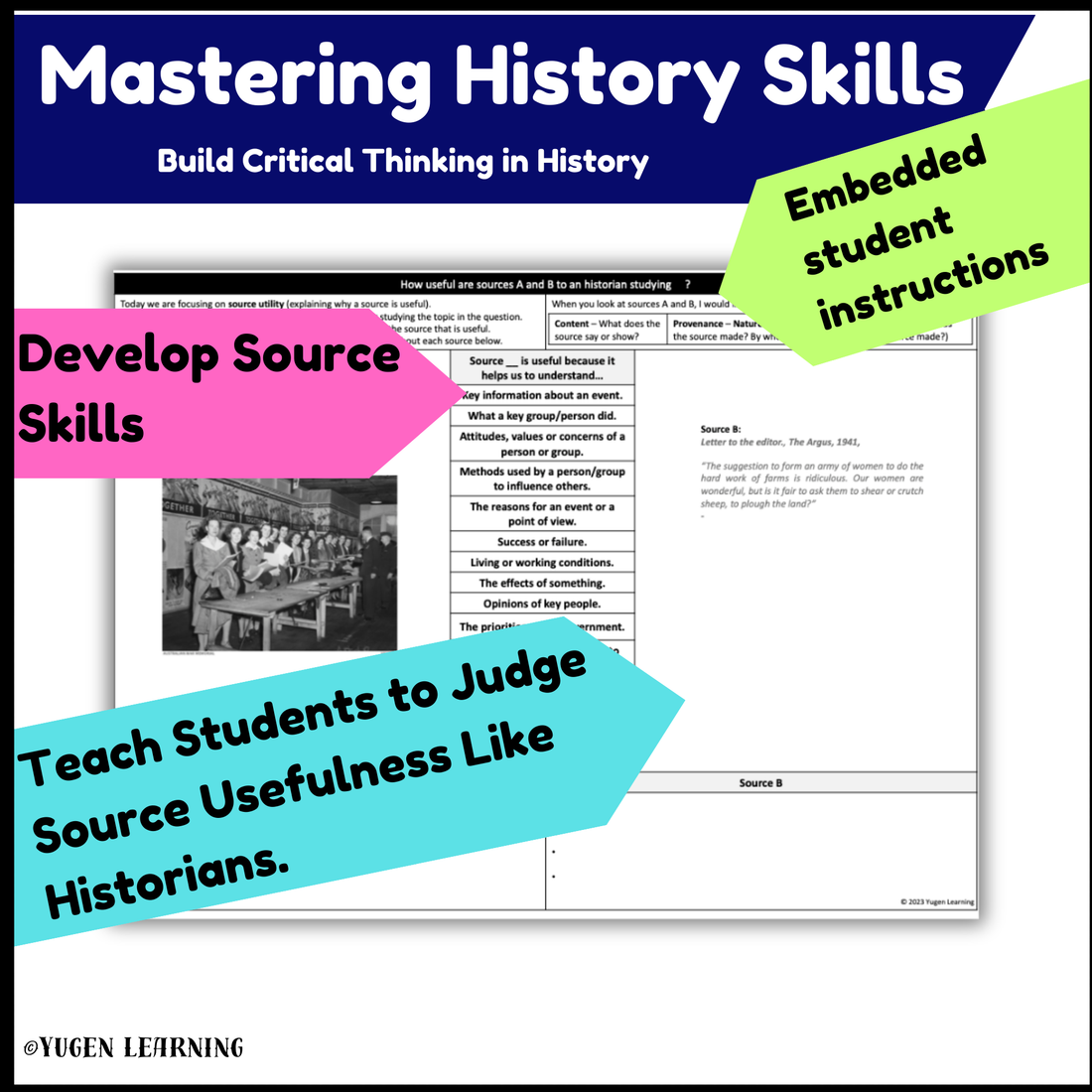 Australian History - Role of Women during WW2 Source Usefulness worksheet