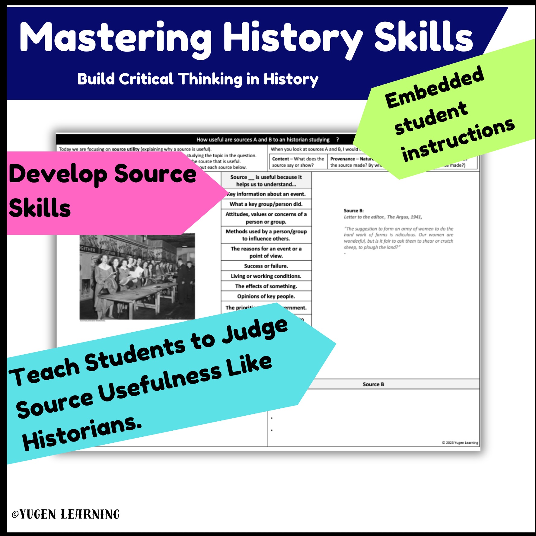 Australian History - Role of Women during WW2 Source Usefulness worksheet