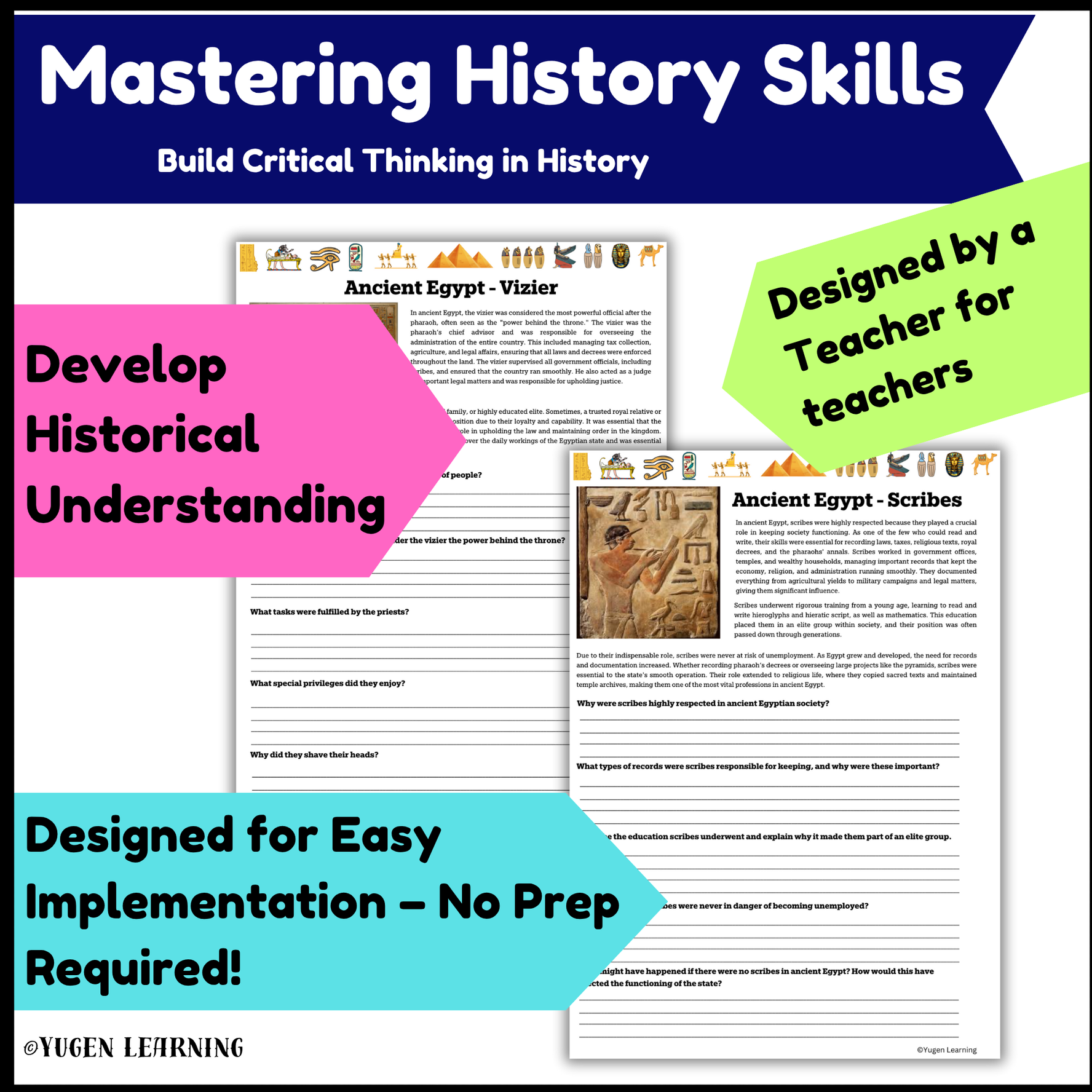 Ancient Egypt: Pharaohs, Scribes, and Viziers No-Prep worksheet activity, Digital-Print