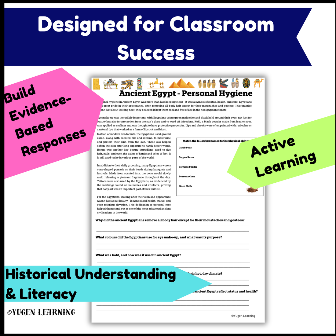 Personal Hygiene in Ancient Egypt worksheet activities, slides (Digital-Print)