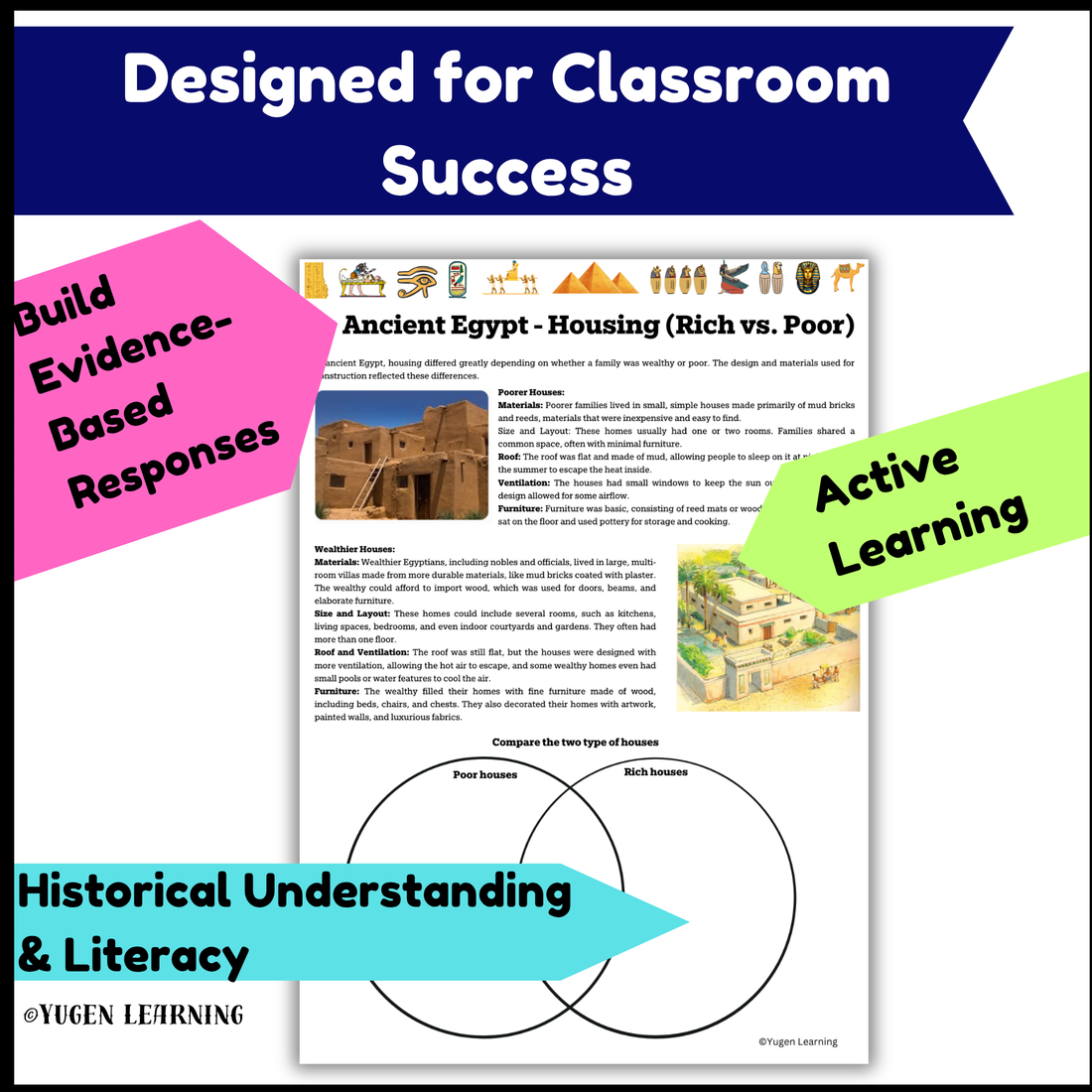 Housing in Ancient Egypt: Rich vs. Poor Worksheet, Slide Deck (Digital-Print)
