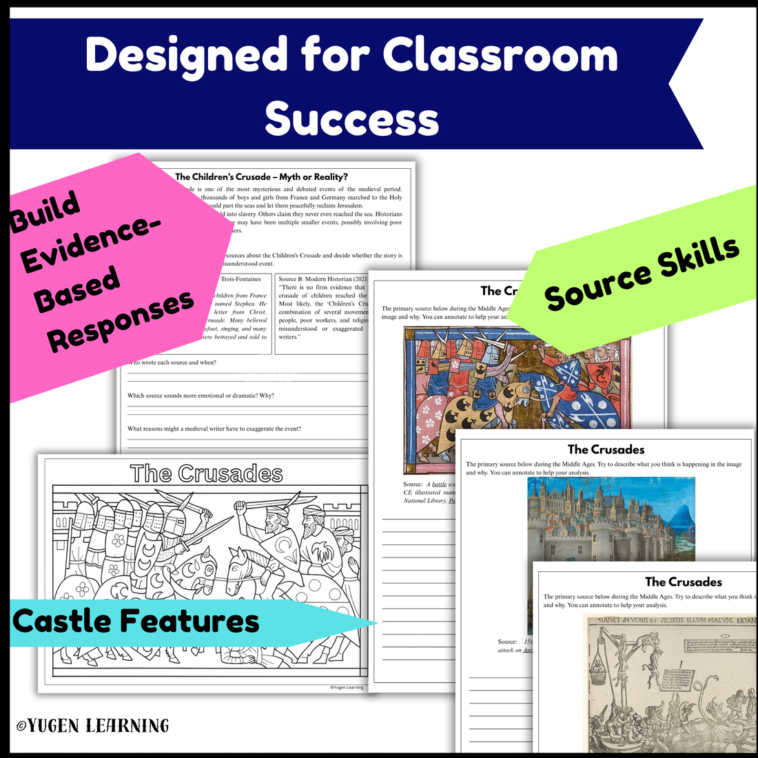 Crusades Comprehension Worksheets with Activity, Source Analysis, Digital-Print