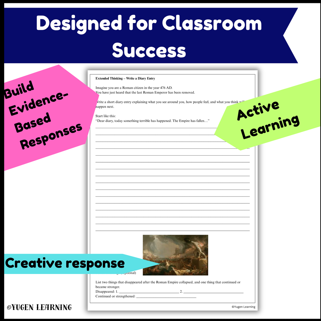 Fall of the Rome Worksheets with Activity, History Comprehension, Digital-Print