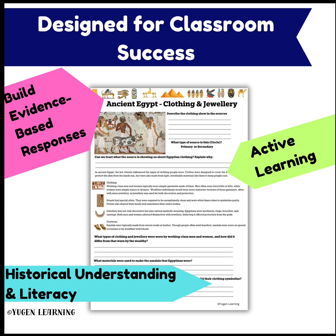 Clothing and Jewellery in Ancient Egypt worksheet, slide Deck (Digital-Print)