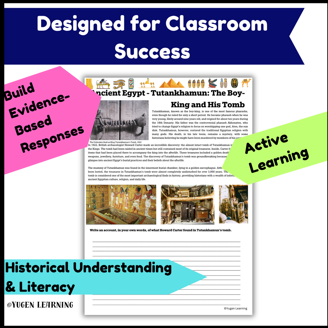 Tutankhamun: The Boy-King Lesson on Ancient Egypt activities, (Digital-Print)
