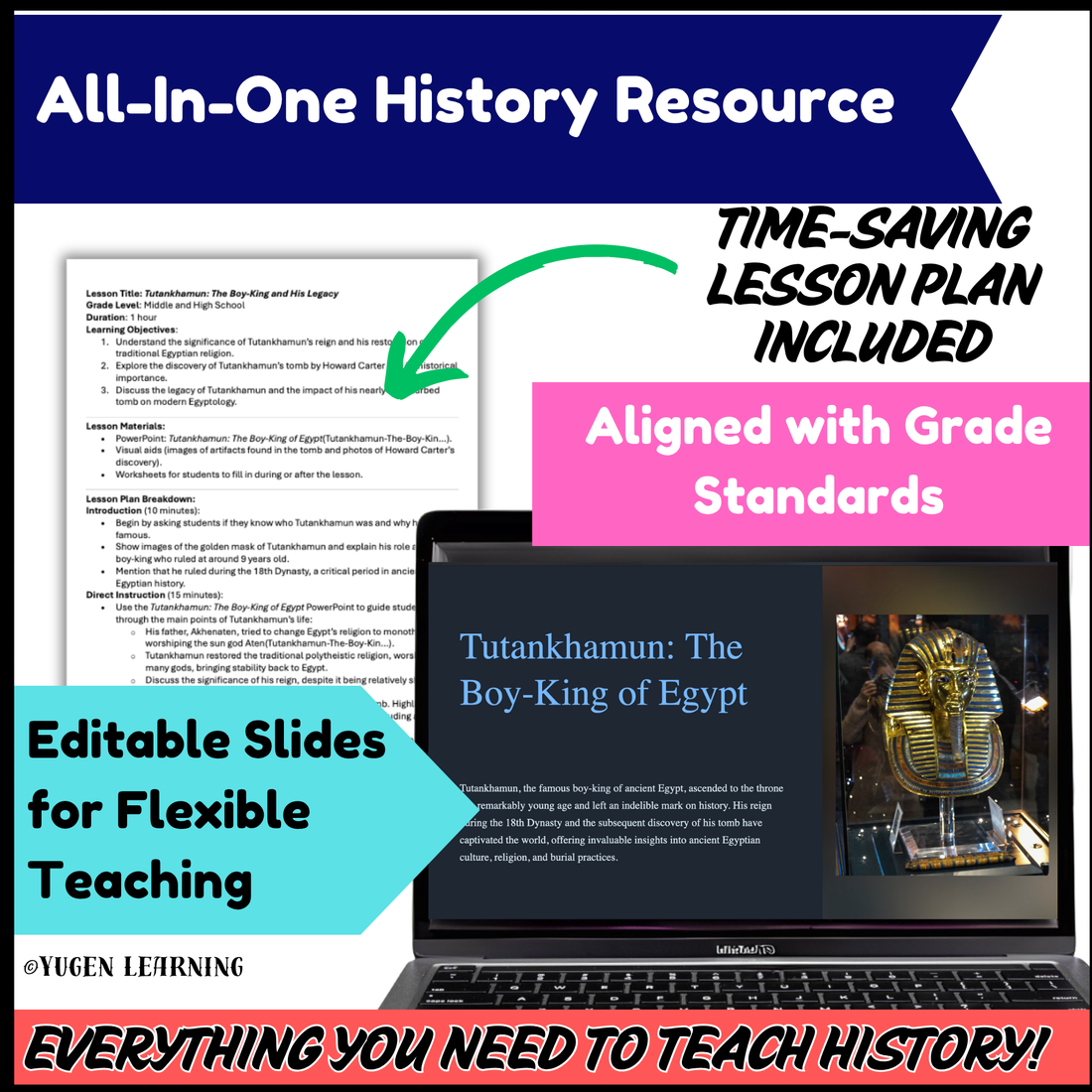 Tutankhamun: The Boy-King Lesson on Ancient Egypt activities, (Digital-Print)