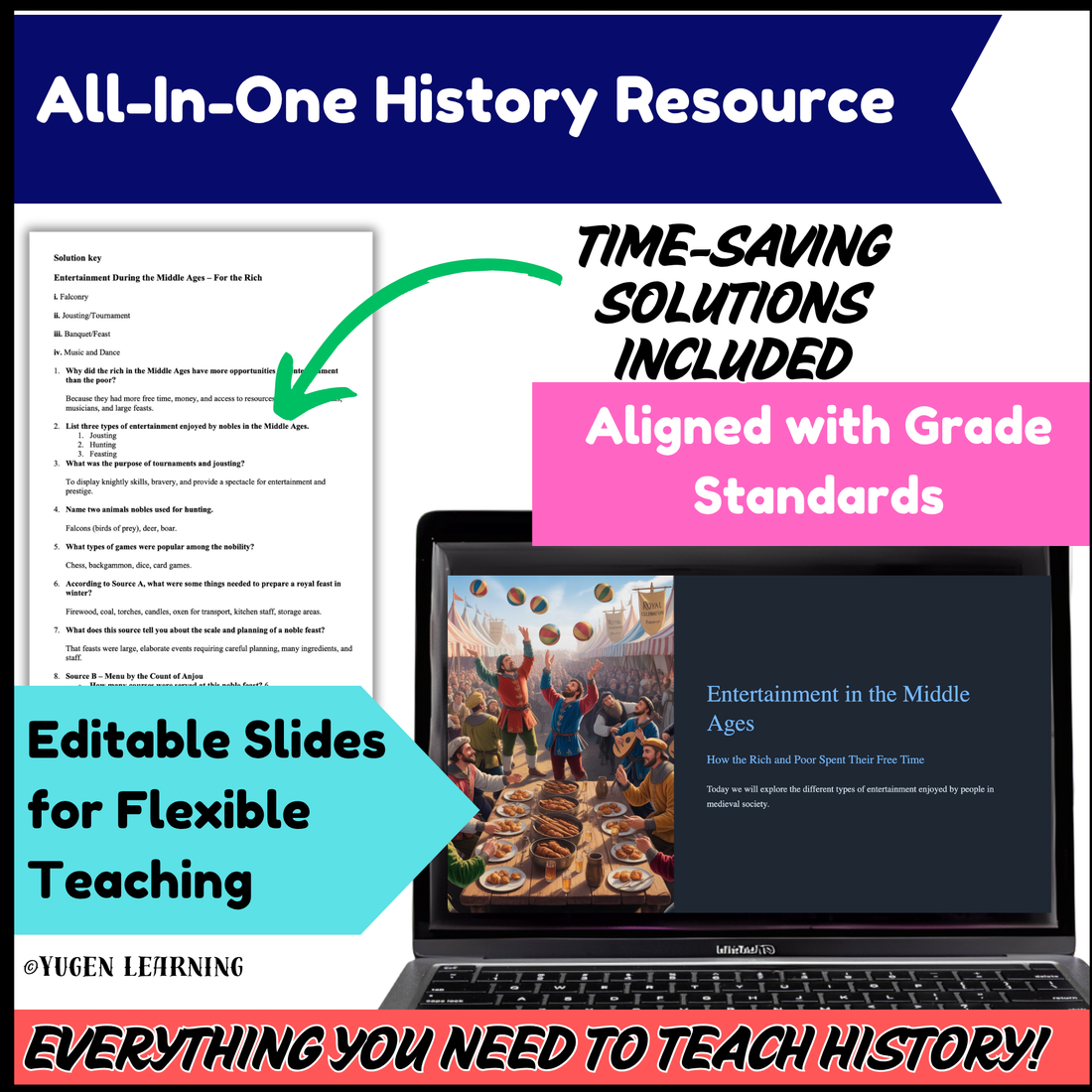 Medieval Entertainment Worksheets, Rich vs Poor, History Source, Digital-Print