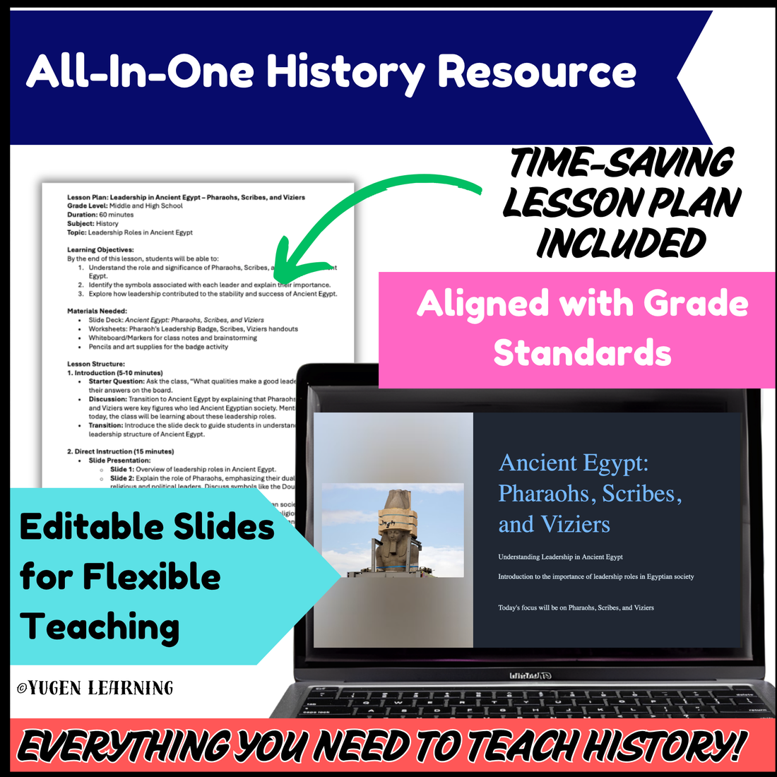 Ancient Egypt: Pharaohs, Scribes, and Viziers No-Prep worksheet activity, Digital-Print