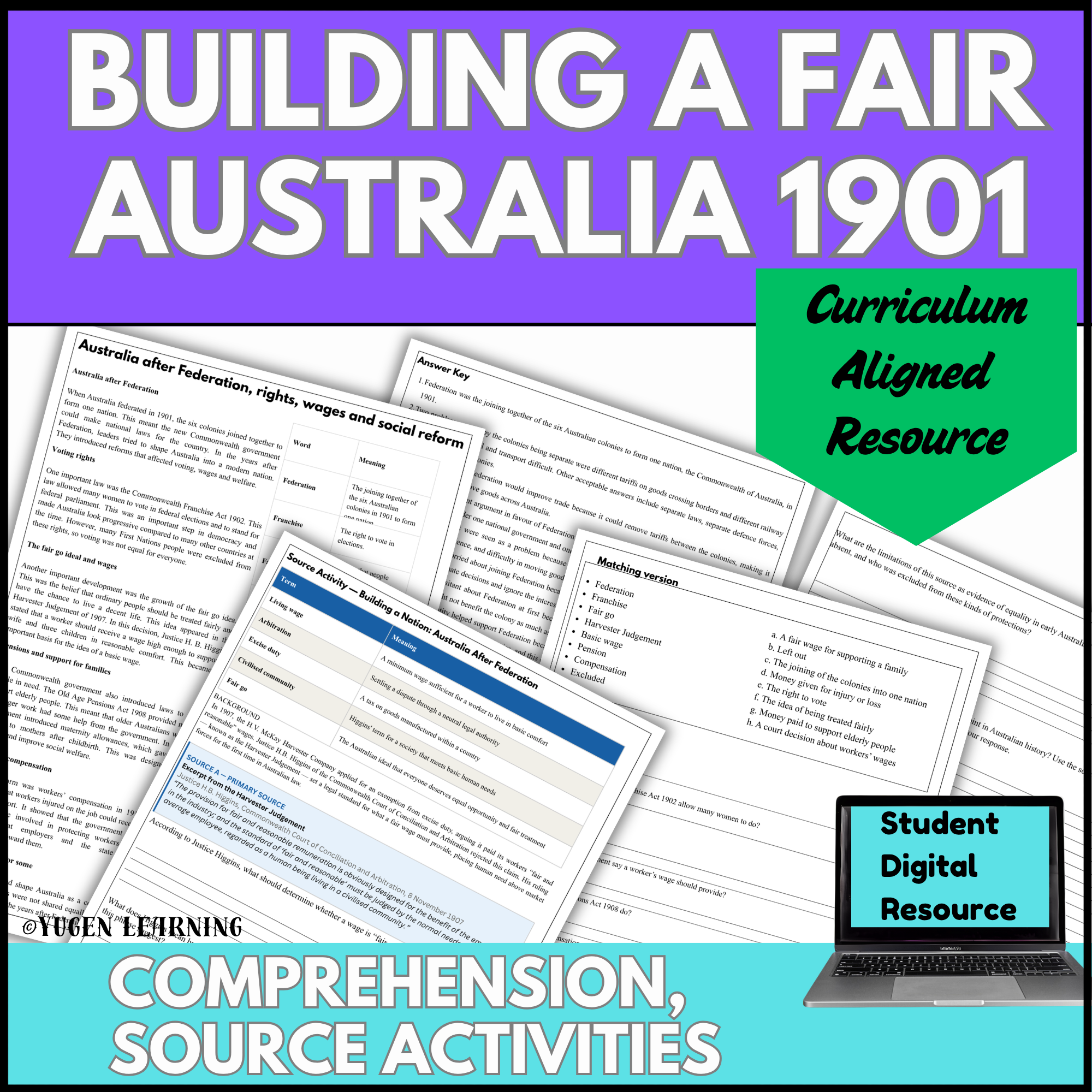 A Fairer Australia post 1901 Australian Curriculum aligned history resource cover for Australian teachers