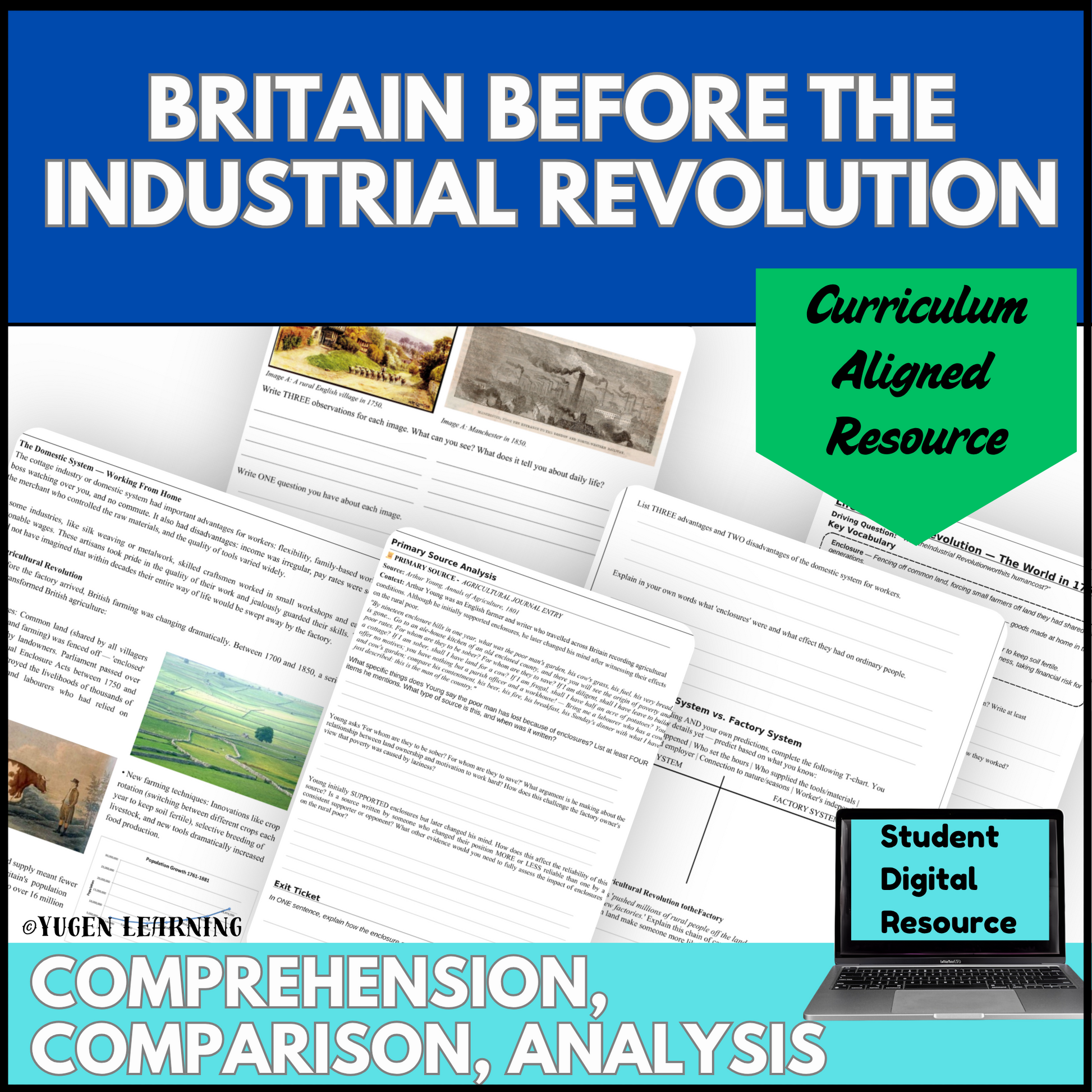 Britain Before the Industrial Revolution Year 9 history resource cover with comprehension, comparison and source analysis activities