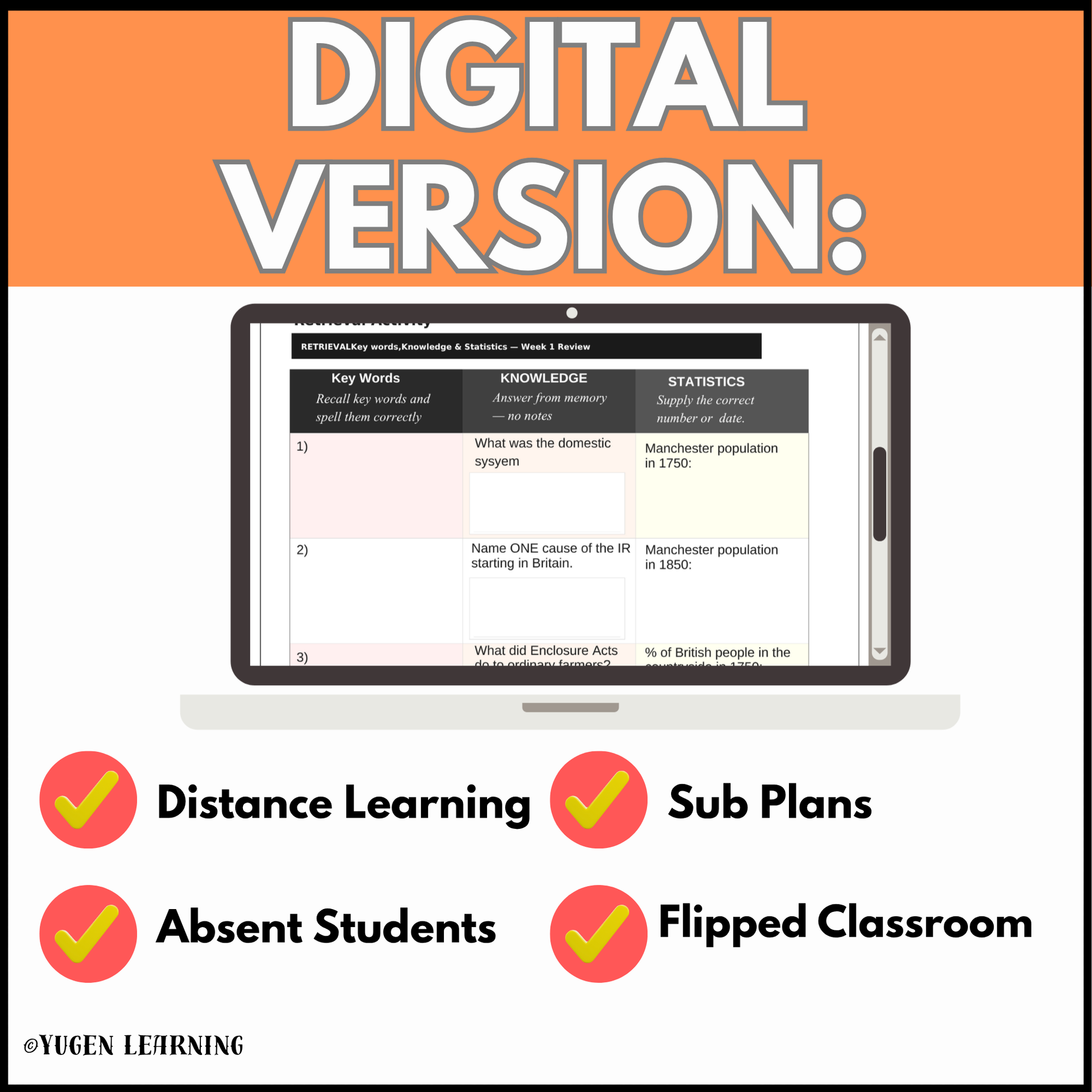 Digital student version of the Cities on the Rise Industrial Revolution lesson for distance learning, sub plans, absent students and flipped classrooms