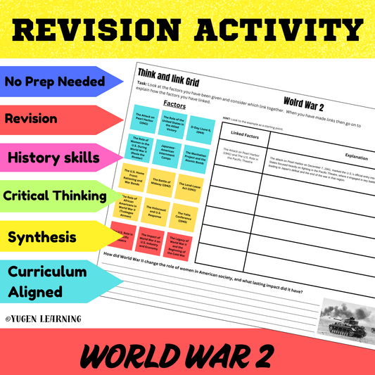 World War 2 History Factors Worksheet, Revision Critical Thinking Grid Activity