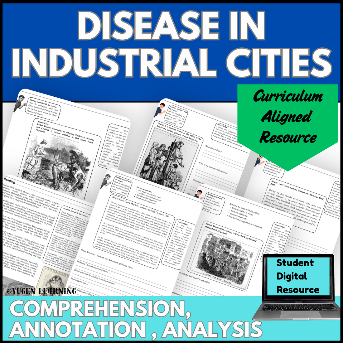 Disease in Industrial Cities Year 9 history resource cover with comprehension, annotation and source analysis activities