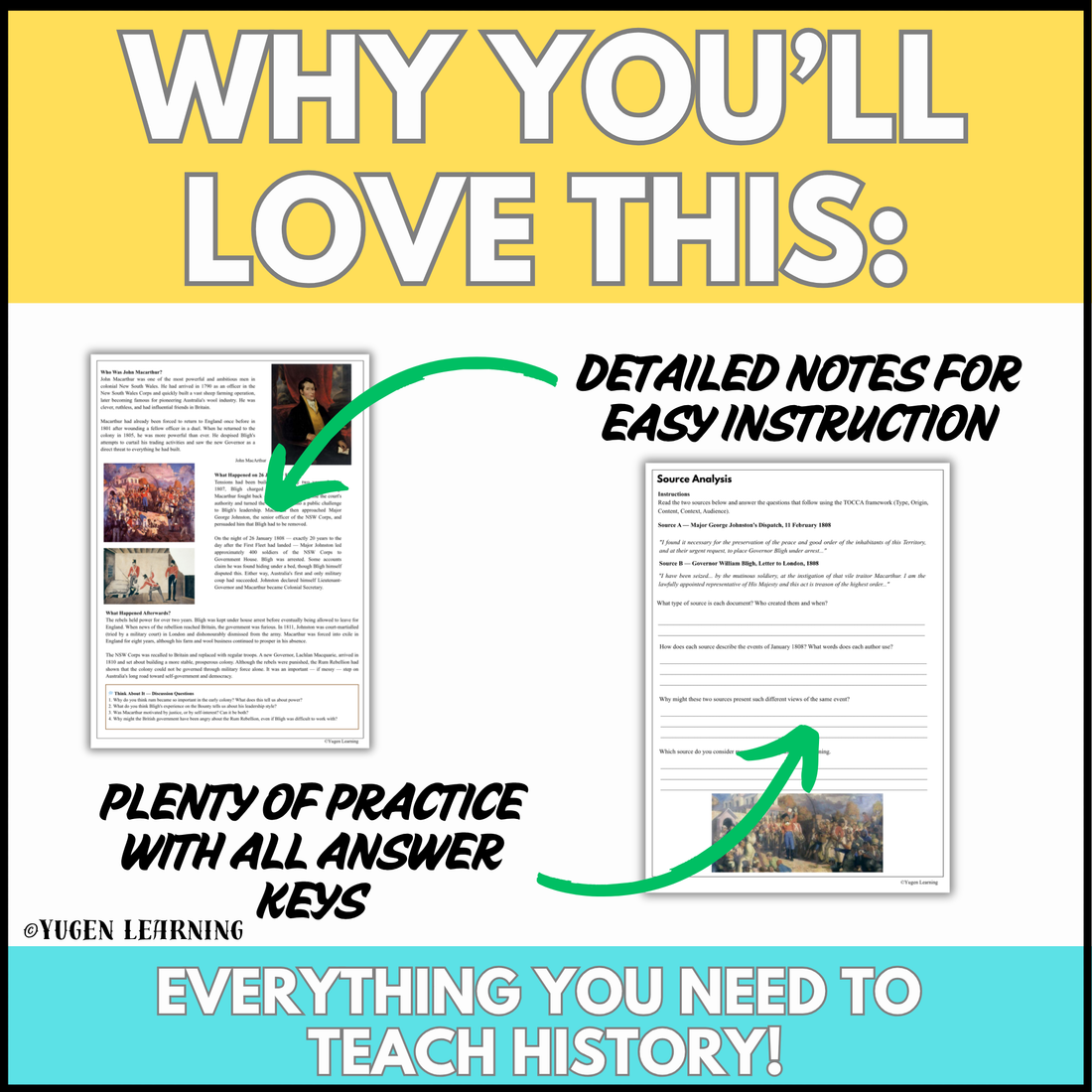 The Rum Rebellion teacher notes practice activities and answer keys