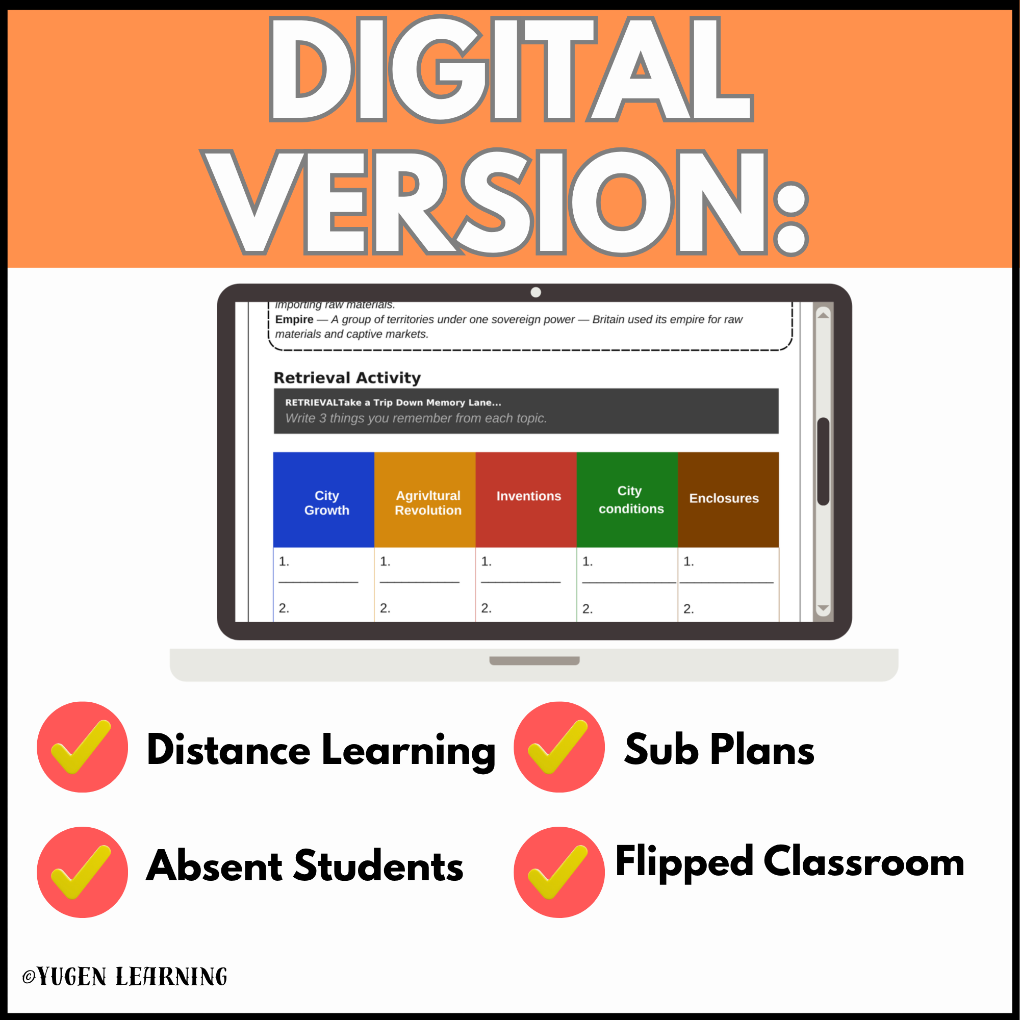 Digital version of the Industrial Revolution globalisation worksheet for distance learning, relief lessons and flipped classrooms