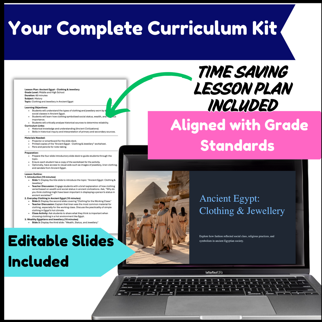 Ancient Egypt No-Prep Curriculum Bundle, Guided Reading, Lesson Plans, slides