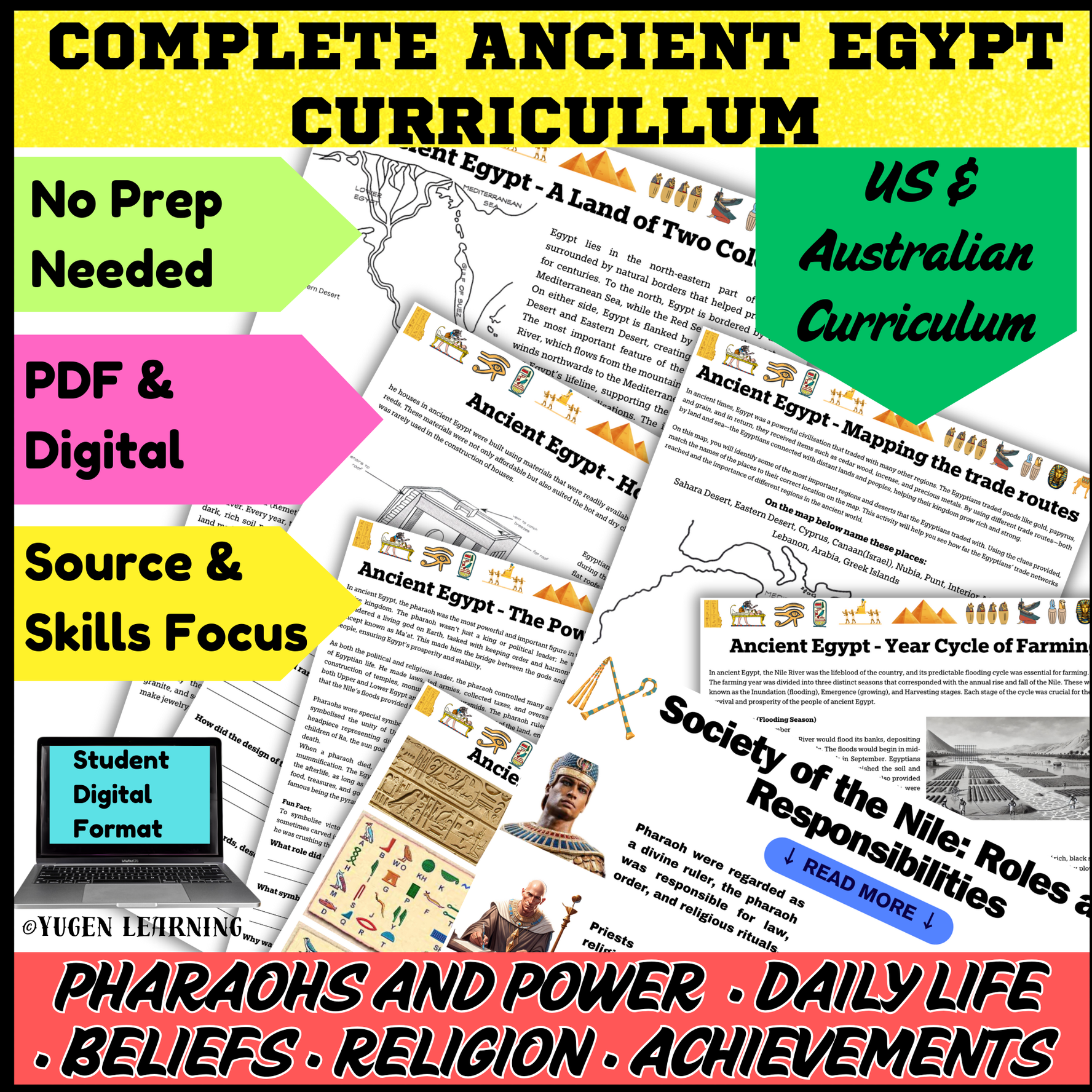 Ancient Egypt No-Prep Curriculum Bundle, Guided Reading, Lesson Plans, slides