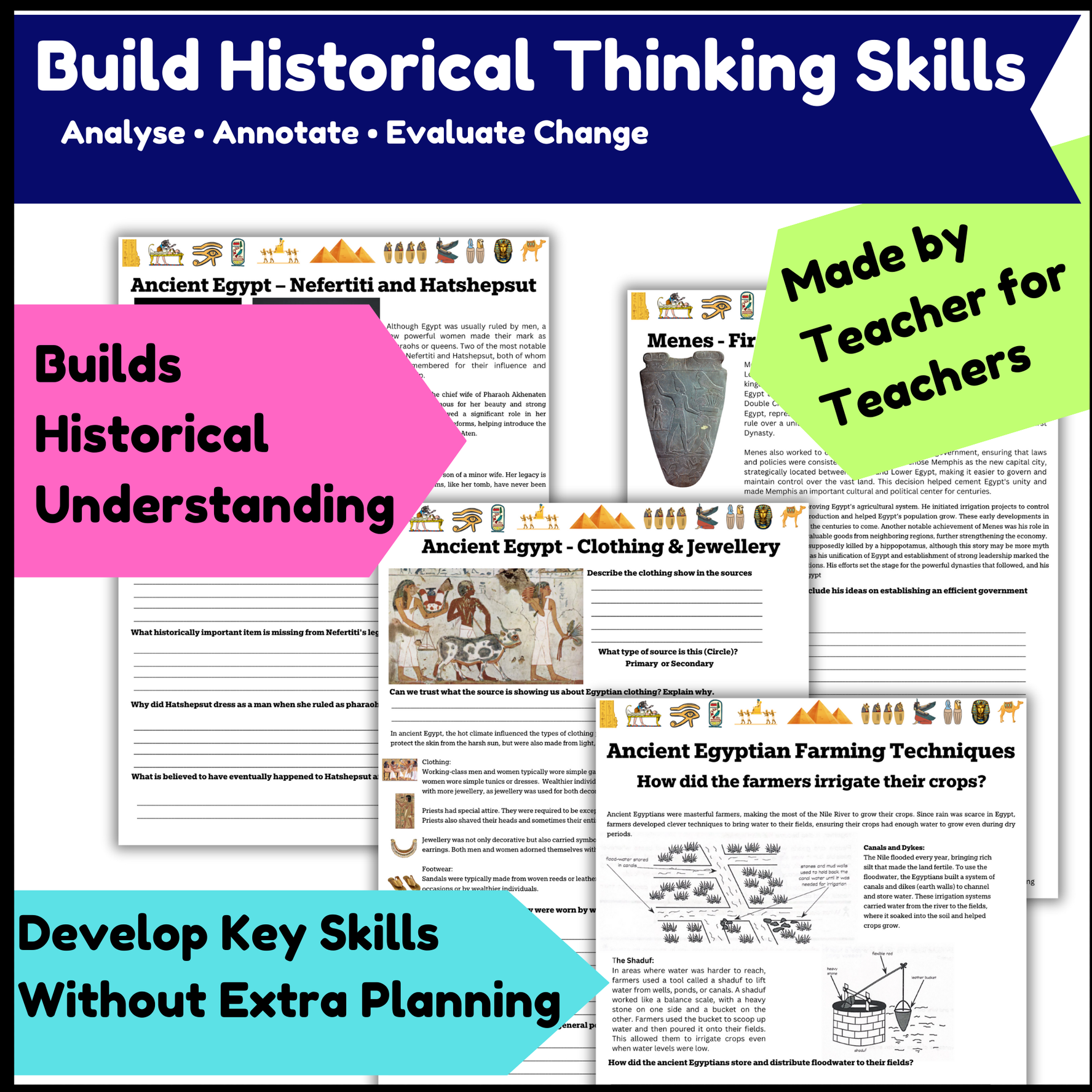Ancient Egypt No-Prep Curriculum Bundle, Guided Reading, Lesson Plans, slides