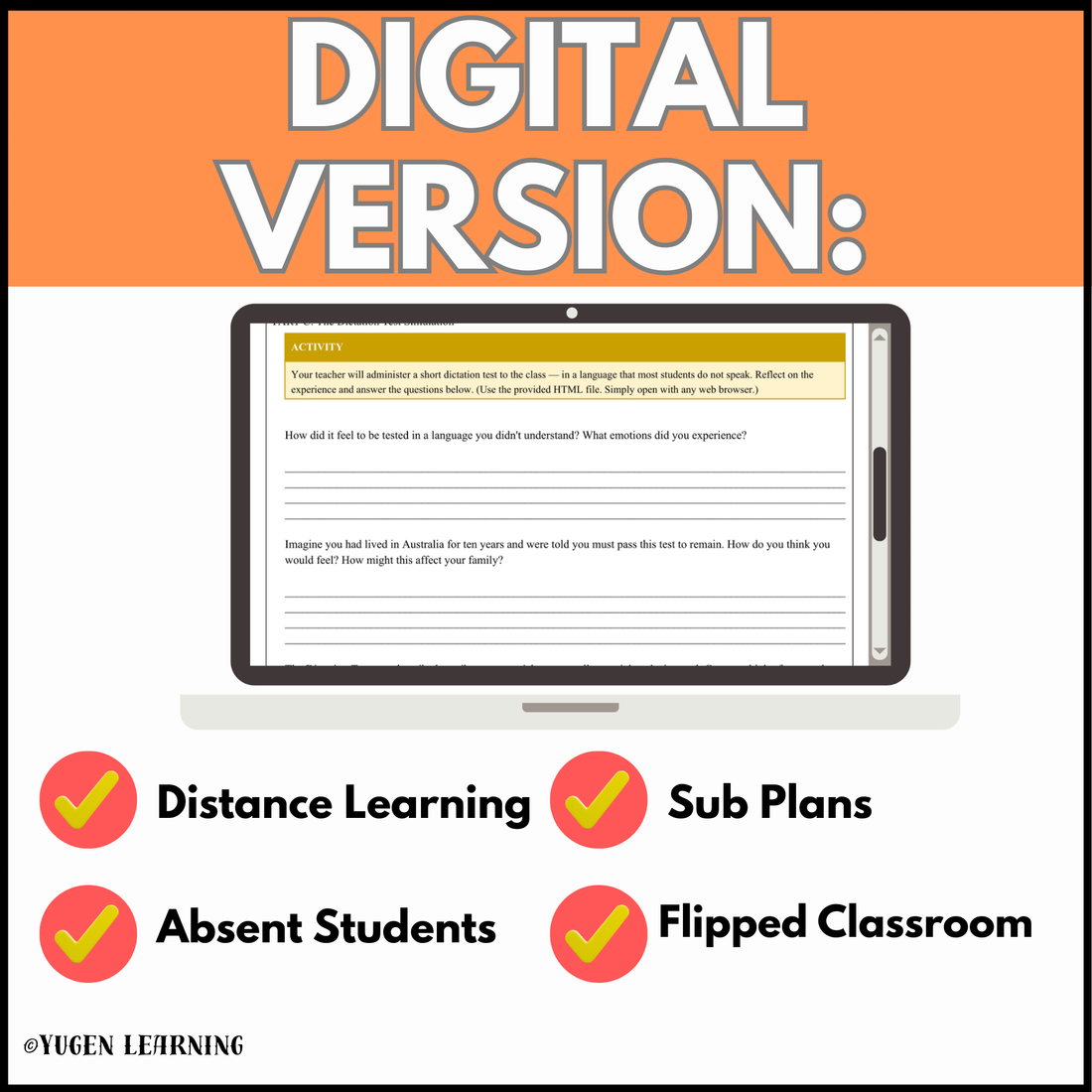 White Australia Policy digital version for distance learning sub plans absent students and flipped classroom